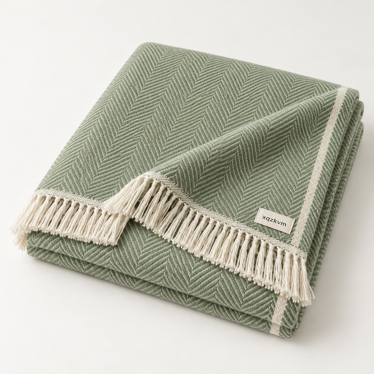XQZKVM Sage Herringbone Fringe Throw