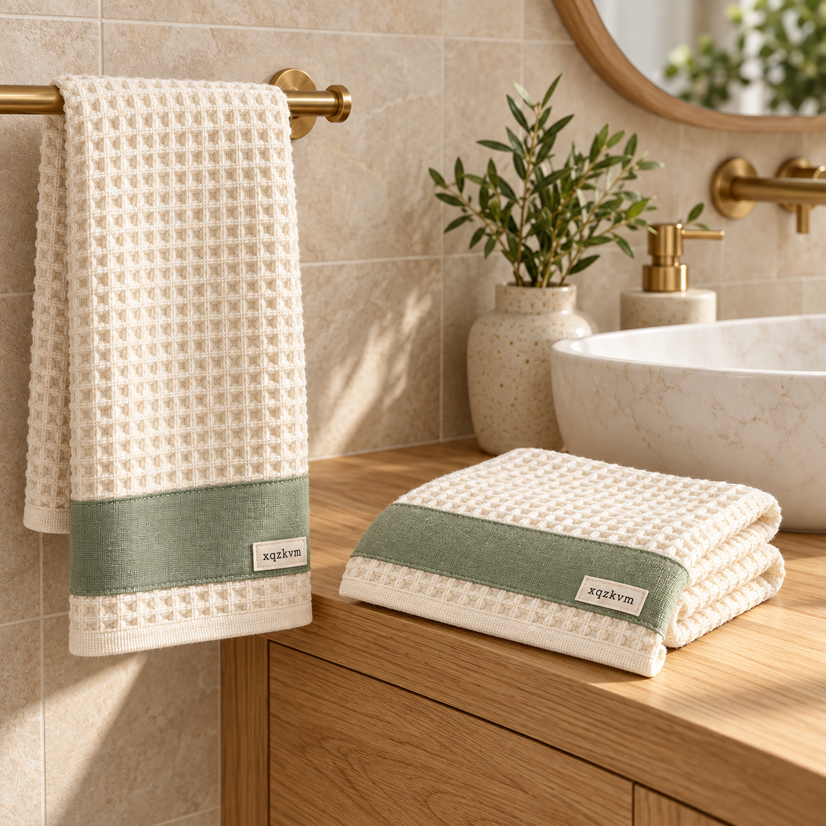 XQZKVM Ivory Waffle Hand Towel Duo