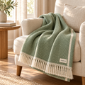 XQZKVM Sage Herringbone Fringe Throw