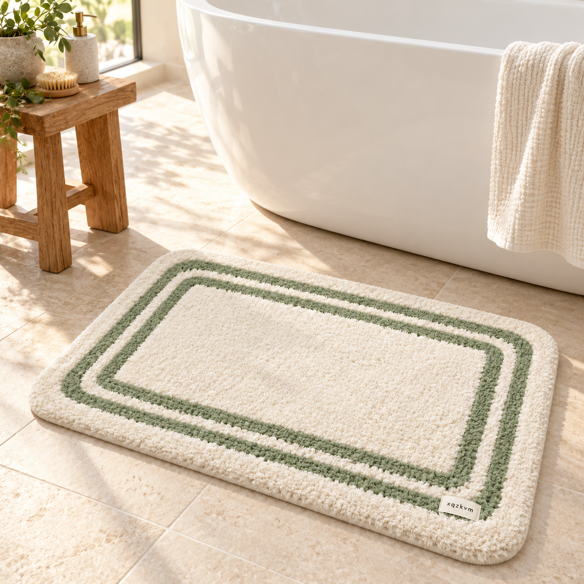 XQZKVM Sage Frame Plush Bath Mat