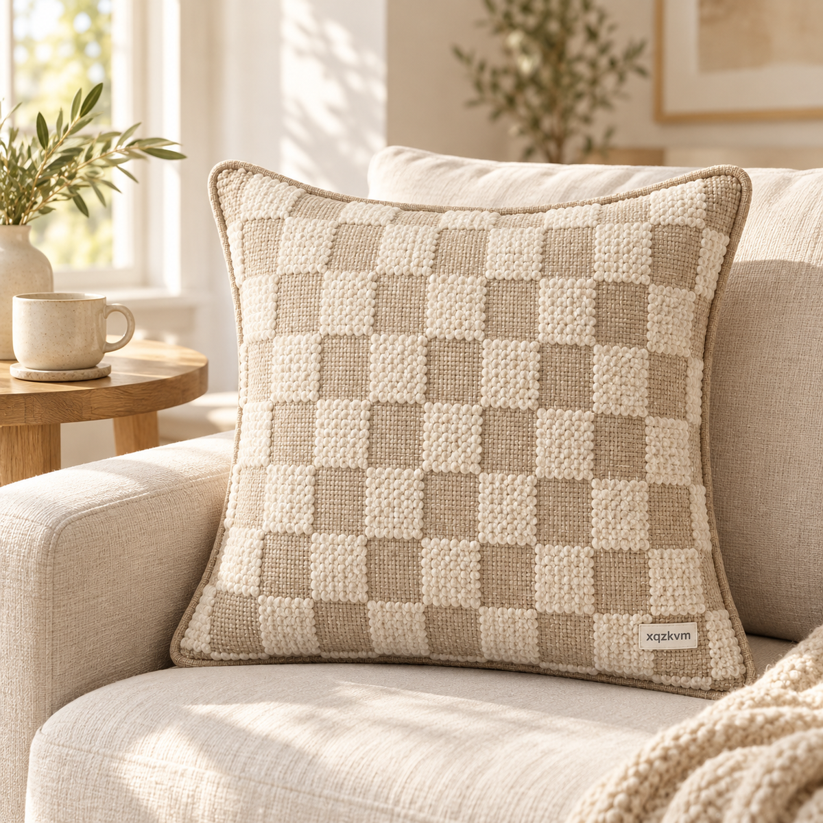 XQZKVM Checkerboard Textured Cushion