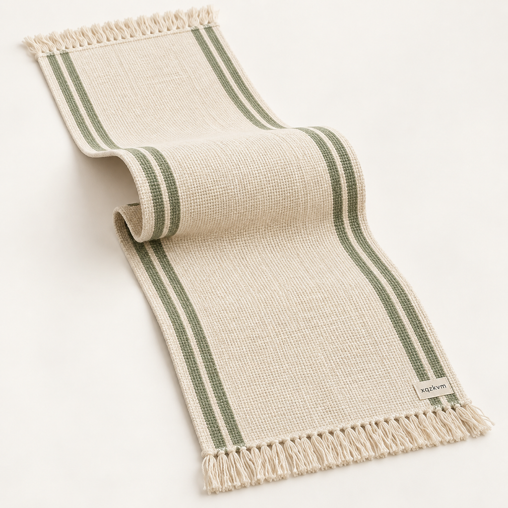 XQZKVM Sage Border Woven Table Runner