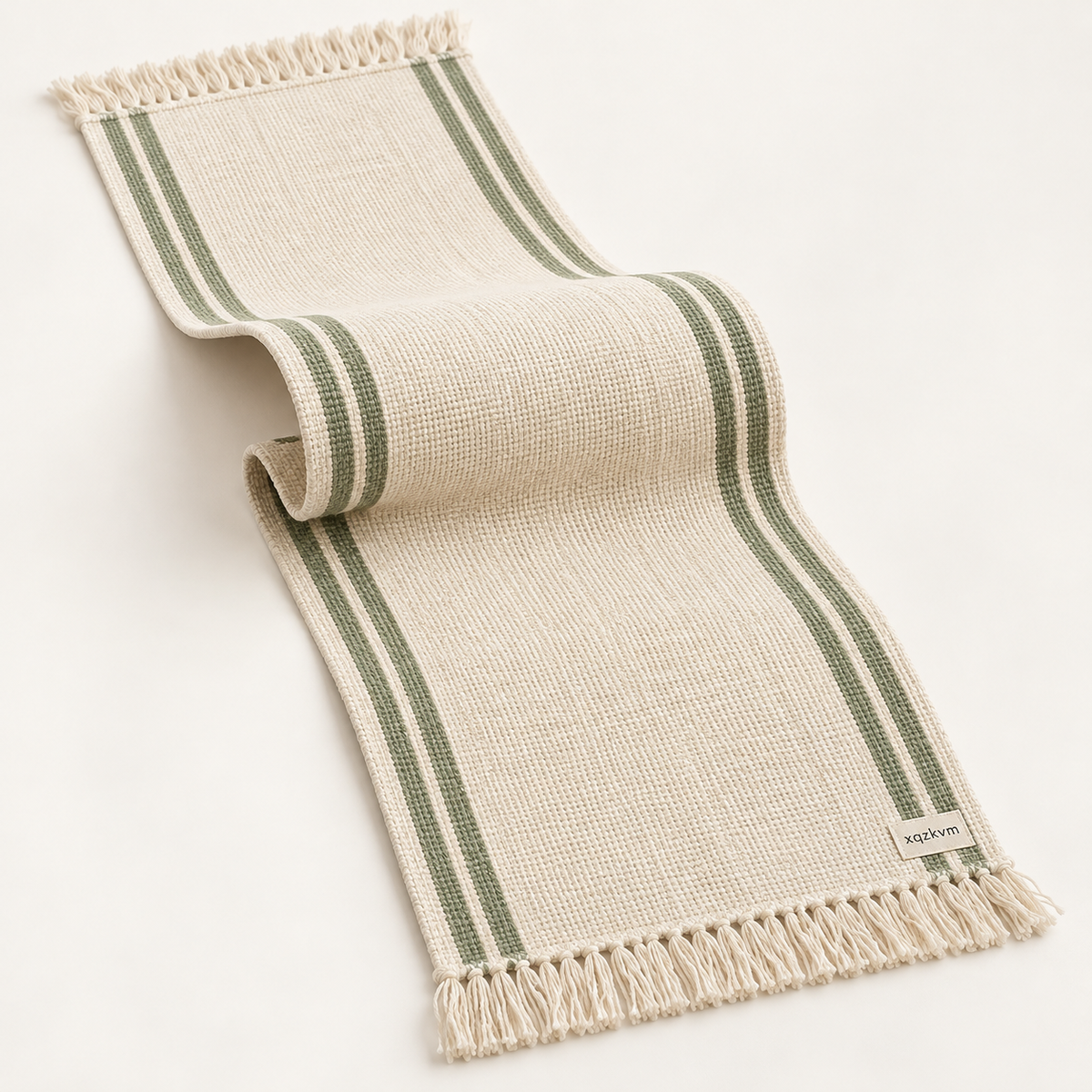 XQZKVM Sage Border Woven Table Runner