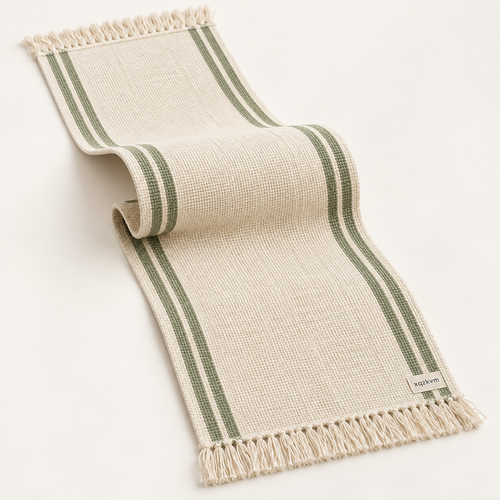 XQZKVM Sage Border Woven Table Runner